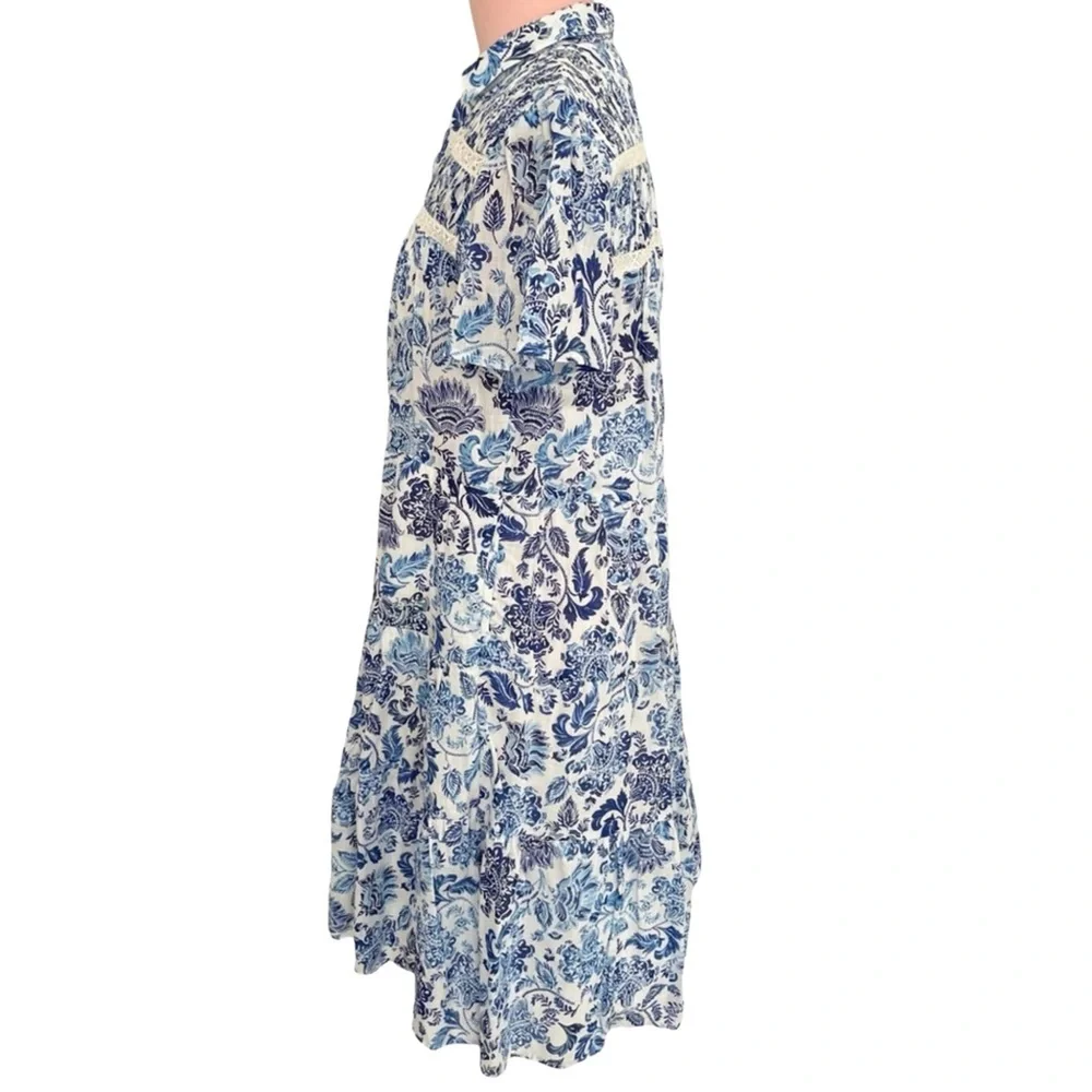 Anthropologie Short Sleeve Button Front Tiered Dress Size XS NWT